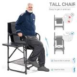 EVER ADVANCED Medium Tall Directors Chair Foldable Makeup Artist Chair Bar Height with Side Table Cup Holder and Pocket Footrest, Supports 400LBS (Grey, Seat Height: 23.2 inches)