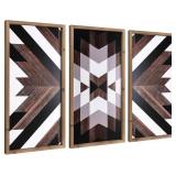 flangairy Set of 3 Aztec Wall Decor, 20.9"x 9.8" Wood Western Wall Art, Native American Tribal Southwestern Modern Boho Southwest Living Room Bedroom Kitchen Bathroom Rustic Farmhouse Home Decorations