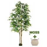 Warmplants Artificial Ficus Tree, 7ft Silk Fake Ficus Leaves Plant with Basket, Indoor Outdoor Faux Green Tree for Home Garden Office House Livingroom D cor