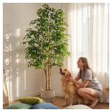 Warmplants Artificial Ficus Tree, 7ft Silk Fake Ficus Leaves Plant with Basket, Indoor Outdoor Faux Green Tree for Home Garden Office House Livingroom D cor