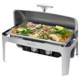 9.5QT Roll Top Chafing Dish Buffet Set, Stainless Steel Food Warmer with Interchangeable 1 Full Size Pan or 2 Half Size Pans, Includes Water Pan for Wedding, Banquet, Parties & Family Gatherings