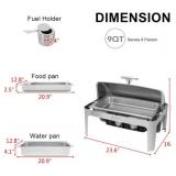 9.5QT Roll Top Chafing Dish Buffet Set, Stainless Steel Food Warmer with Interchangeable 1 Full Size Pan or 2 Half Size Pans, Includes Water Pan for Wedding, Banquet, Parties & Family Gatherings