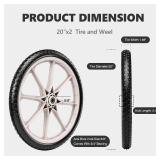 20" Flat Free Tire and Wheel with 3/4" & 5/8" Bearing, Replacement Wheels for Rubbermaid Wheelbarrow,Lawn Carts, Big Wheel Utility Carts and Garden Yard Cart, 2 Pcs Grey