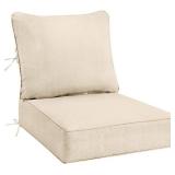 Sundale Outdoor Olefin Deep Seat Cushion, Patio Chair Cushion and Pillow, Water-Resistant Sectional Sofa Pad with Straps Beige, 24 x 24 x 6 Inches