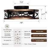 Farmhouse Caged Ceiling Fan with Light Flush Mount, Small Fandelier Low Profile Ceiling Fan with Light, Rustic Bladeless Ceiling Fans with Lights and Remote for Kitchen, Bedroom, 6 Speeds