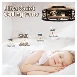 Farmhouse Caged Ceiling Fan with Light Flush Mount, Small Fandelier Low Profile Ceiling Fan with Light, Rustic Bladeless Ceiling Fans with Lights and Remote for Kitchen, Bedroom, 6 Speeds
