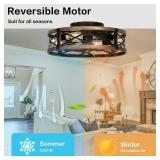 Farmhouse Caged Ceiling Fan with Light Flush Mount, Small Fandelier Low Profile Ceiling Fan with Light, Rustic Bladeless Ceiling Fans with Lights and Remote for Kitchen, Bedroom, 6 Speeds