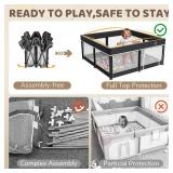 Foldable Baby Playpen with Mat - 50"X50" Play Yard for Babies and Toddlers - Indoor & Outdoor Portable Playpen with Storage Bag & 30 Ocean Ball - Baby Fence with Visible Mesh & Zipper Door,Black
