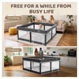 Foldable Baby Playpen with Mat - 50"X50" Play Yard for Babies and Toddlers - Indoor & Outdoor Portable Playpen with Storage Bag & 30 Ocean Ball - Baby Fence with Visible Mesh & Zipper Door,Black