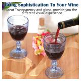 Vintage Wine Glasses Set of 12, 10 oz Glass Goblets Wine Glassware, Romantic Wedding Glass Set, Embossed Drinking Stemware Beverage Cups for Wedding Party Bar, Blue