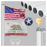 $130 NELXINJO Heavy Duty 25FT Flag Pole -12 Gauge Extra Thick Aluminum Flagpole kit for Outside House,100MPH Wind Tested