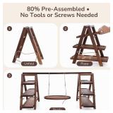 3-Tier Wooden Cupcake & Dessert Display Stand with Swing Frame   Rustic Torch-Finished Pine, Extra Wide 5.1" Trays, Pre-Assembled with Anti-Slip Pads, Party & Wedding Cake Holder (Rustic Brown)