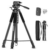 Huepar Lightweight 67.72-Inch Adjustable Laser Level Tripod with 3-Way Pan Head, Fathers Day Dad Gifts Portable Handle, Quick Release Plate with 1/4" Screw Mount & 5/8" UNF Adapter Nut-Camera Tripod