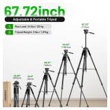 Huepar Lightweight 67.72-Inch Adjustable Laser Level Tripod with 3-Way Pan Head, Fathers Day Dad Gifts Portable Handle, Quick Release Plate with 1/4" Screw Mount & 5/8" UNF Adapter Nut-Camera Tripod