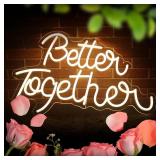Better Together Neon Sign for Party Backdrop Wall Decor Better Together LED Light Up Letters for Party Decorations Neon Lights Teen Bedroom Reunion Decoration Gifts Photo Prop USB (cool white)