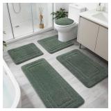 YIHOUSE Bathroom Rugs Sets 5 Piece, Towel-Like Soft Absorbent Thick High Density Memory Foam Bath Mat Set, Non-Slip Machine Washable Bath Rugs for Bathroom, Tub & Shower, Sage Green
