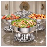 Rengue 6QT Chafing Dishes for Buffet, 4 Pack Stainless Steel Round Chafing Dish Buffet Set, Heating and Cooling Buffet Servers and Warmers, Food Warmers for Parties Buffet,Gatherings,Banquets,Weddings
