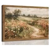 Vintage Floral Wall Art Nature Country Wildflower Wall Decor Painting Modern Botanical Flower Farmhouse Landscape Artwork 3D Textured Sandstone for Living Room Bedroom 16x24 inch Wood Framed