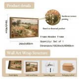 Vintage Floral Wall Art Nature Country Wildflower Wall Decor Painting Modern Botanical Flower Farmhouse Landscape Artwork 3D Textured Sandstone for Living Room Bedroom 16x24 inch Wood Framed