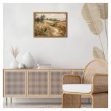 Vintage Floral Wall Art Nature Country Wildflower Wall Decor Painting Modern Botanical Flower Farmhouse Landscape Artwork 3D Textured Sandstone for Living Room Bedroom 16x24 inch Wood Framed