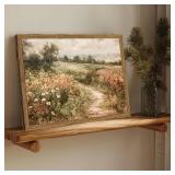 Vintage Floral Wall Art Nature Country Wildflower Wall Decor Painting Modern Botanical Flower Farmhouse Landscape Artwork 3D Textured Sandstone for Living Room Bedroom 16x24 inch Wood Framed