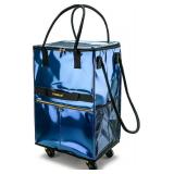 Reusable Grocery Bag on 5 Wheels, Foldable Rolling Tote Bag with Handle and Zipper Cover, Heavy Duty Shopping Cart for Laundry, Market & Travel (Navy Blue, Medium_67L)