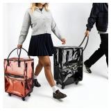 Reusable Grocery Bag on 5 Wheels, Foldable Rolling Tote Bag with Handle and Zipper Cover, Heavy Duty Shopping Cart for Laundry, Market & Travel (Navy Blue, Medium_67L)