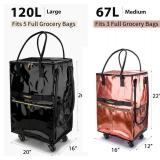 Reusable Grocery Bag on 5 Wheels, Foldable Rolling Tote Bag with Handle and Zipper Cover, Heavy Duty Shopping Cart for Laundry, Market & Travel (Navy Blue, Medium_67L)