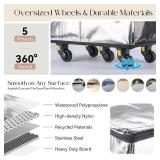 Reusable Grocery Bag on 5 Wheels, Foldable Rolling Tote Bag with Handle and Zipper Cover, Heavy Duty Shopping Cart for Laundry, Market & Travel (Navy Blue, Medium_67L)