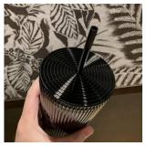 $140 4 pack Starbucks Shiny Black Pleated Cup Winter 2024 16oz Cold Cup
