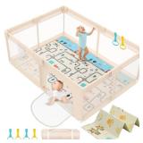 Baby Playpen with Mat 79x71inch - Extra Large Play Pen for Babies and Toddlers Indoor & Outdoor Baby Playard with Soft Breathable Mesh Cover - Sturdy Foam Infant Gate Playpen(Apricot)