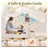 Baby Playpen with Mat 79x71inch - Extra Large Play Pen for Babies and Toddlers Indoor & Outdoor Baby Playard with Soft Breathable Mesh Cover - Sturdy Foam Infant Gate Playpen(Apricot)