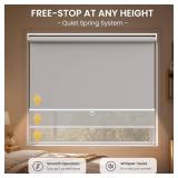 SUNFREE Cordless Blackout Roller Shades, 46"W x 72"H Gray Blinds for Windows & Front Door, Spring System Pull Down Shades UV Protection for Room Darkening, Child Safety Privacy for Bedroom, Bathroom