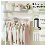 Vikaqi Wall Mounted Clothes Drying Rack 32", Foldable Wall Mount Laundry Rack Folding Indoor, Drying Rack Clothing Collapsible, Hidden Space Saver with Wall Template, 5 Rods, White