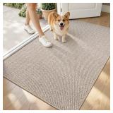 LUMI Ultra Thin Indoor Door Mat for Entrance 32"x48", Non Slip Entryway Mat, Low Profile Doormat, Unique Herringbone Design Carpet for Inside, Patio, Porch, Beige