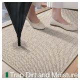 LUMI Ultra Thin Indoor Door Mat for Entrance 32"x48", Non Slip Entryway Mat, Low Profile Doormat, Unique Herringbone Design Carpet for Inside, Patio, Porch, Beige
