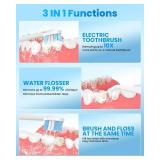 Electric Toothbrush with Water flosser, 3 in 1 Teeth Cleaning Kit with 7 Modes, Electric Toothbrush and flosser Combofor Adults, Water Flosser Portable for Travel and Home (White)