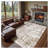 $170 UERMEI Area Rug Living Room Rugs - Washable Neutral Modern Abstract Soft Thin Rug Indoor Floor No Slip Rug Carpet for Bedroom Under Dining Table Home Office Decor - Brown/Grey/Red - 10x14