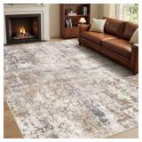 $170 UERMEI Area Rug Living Room Rugs - Washable Neutral Modern Abstract Soft Thin Rug Indoor Floor No Slip Rug Carpet for Bedroom Under Dining Table Home Office Decor - Brown/Grey/Red - 10x14