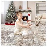 $170 UERMEI Area Rug Living Room Rugs - Washable Neutral Modern Abstract Soft Thin Rug Indoor Floor No Slip Rug Carpet for Bedroom Under Dining Table Home Office Decor - Brown/Grey/Red - 10x14