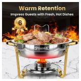 Chafing Dishes for Buffet 4 Pack 5QT Gold SS Round Warmer | Food Warmer with Stainless Steel Lid, Lid Holder & Stackable Design, Design for Home Parties & Small Catering Events