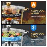 Chafing Dishes for Buffet 4 Pack 5QT Gold SS Round Warmer | Food Warmer with Stainless Steel Lid, Lid Holder & Stackable Design, Design for Home Parties & Small Catering Events