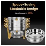 Chafing Dishes for Buffet 4 Pack 5QT Gold SS Round Warmer | Food Warmer with Stainless Steel Lid, Lid Holder & Stackable Design, Design for Home Parties & Small Catering Events
