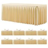 $190 8 Pack Beige Rectangle Tablecloth 8 FT Stretch Spandex Fitted Table Cloth for 8 Foot Rectangle Tables Banquet Tablecloths Wrinkle Free Table Cover Skirt Ruffle Tablecloth for Party Wedding Birthd