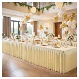$190 8 Pack Beige Rectangle Tablecloth 8 FT Stretch Spandex Fitted Table Cloth for 8 Foot Rectangle Tables Banquet Tablecloths Wrinkle Free Table Cover Skirt Ruffle Tablecloth for Party Wedding Birthd