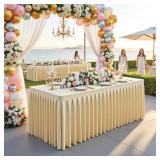 $190 8 Pack Beige Rectangle Tablecloth 8 FT Stretch Spandex Fitted Table Cloth for 8 Foot Rectangle Tables Banquet Tablecloths Wrinkle Free Table Cover Skirt Ruffle Tablecloth for Party Wedding Birthd