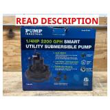Pump Industrial Smart Utility Submersible Water Pump, 2200 GPH, 1/4 HP, 3/4 GHT and 1in. NPT Ports