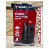 Red Lion Submersible Utility Water Pump, 1,300 GPH, 1/6 HP, 1n. MNPT/3/4in. GHT Ports, Model# RL-MP16 Msrp $94.99