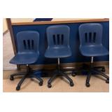 three blue chairs