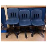 three blue chairs